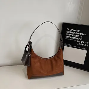 Retro Patchwork Suede PU Leather Hobo Bag For Women Minimalist Dumpling Shoulder Crossbody Bag With Mini Pouch Daily Purse