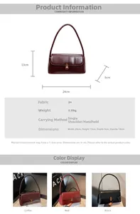 Detailed size chart for retro PU baguette bag showing 24x13x9cm dimensions and strap height