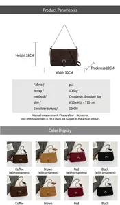 Detailed dimension guide and specifications of the retro PU leather crossbody shoulder bag