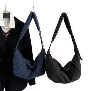 Minimalist winter large capacity crossbody dumpling bag in black and navy nylon
