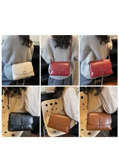 Detailed views of vintage flap crossbody bags in six different stylish colors