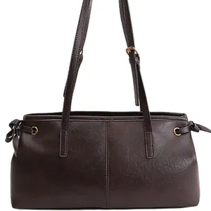 Maillard vintage dark brown shoulder bag with shiny faux leather and golden hardware