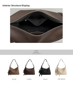 Detailed interior of large lychee leather tote with zip pocket and four color options