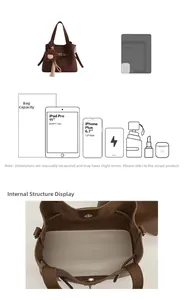 Brown leather bucket bag interior showing capacity for iPad Pro and daily items