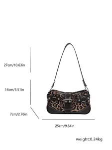 Detail showing vintage leopard print bag dimensions with 27cm strap and 25cm width