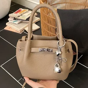 Damen Litschi-Muster PU-Leder Handtasche Eleganter Eimer Umhängetasche Mit Silbernem Metallschloss Vielseitige Alltagsschultertasche
