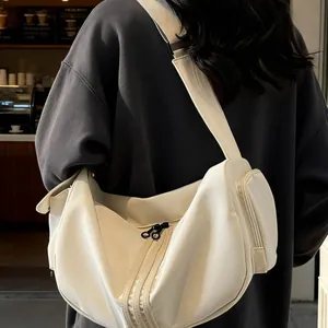 Sac Bandoulière Décontracté en Nylon Grande Capacité pour Femmes Hommes Sac Messager en Tissu Léger avec Design à Rayures