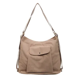 Versatile khaki corduroy tote backpack with large capacity and front flap pocket for women