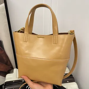 Women's Minimalist PU Leather Tote Bag Commuter Handbag With Adjustable Shoulder Strap Solid Color Crossbody Purse