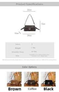 Detail view of the vintage PU leather square crossbody bag with metallic clasp and dimensions