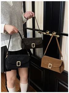 Detailed comparison of three suede square bags in black, coffee, and caramel colors