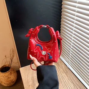 Simpatica Borsa a Tracolla Mini con Stampa a Cuore per Bambini Donna Ricamo Pony Pelle PU Piccola Borsa a Mano Quadrata Giornaliera