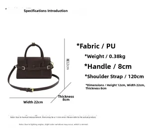Spécifications détaillées de taille pour un sac rétro en cuir PU café avec dimensions