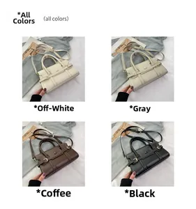 Collage de quatre sacs en similicuir en blanc cassé, gris, marron café et noir classique