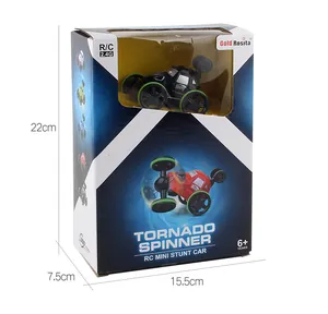 Retail packaging of the 2.4G RC stunt car with 360 degree rotation dimensions detail