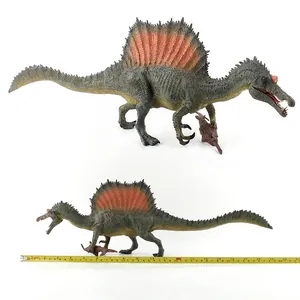Realistic Spinosaurus dinosaur toy with sail fin and length scale on white background