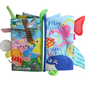 Washable sensory cloth books with 3D animal tails for baby early educational play
