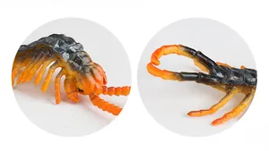 Close-up of realistic centipede model showing detailed antennae and orange-black texture