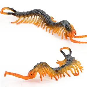 Realistic centipede model toy with black body and orange legs for educational display
