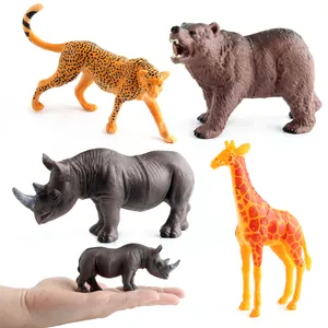 Set of 5 realistic wild animal toy models including cheetah, bear, giraffe and rhino