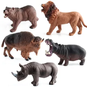 5-piece wild animal figurines set including lion and hippo for educational play