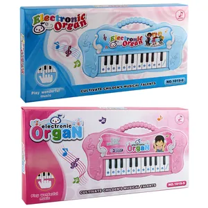 Kids 13-key portable electronic piano toy set in blue and pink with cartoon patterns