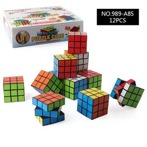 Set of twelve smooth 3x3 speed cubes in display box for children puzzle development