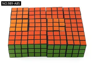 Detailed view of the multi-colored puzzle cube set with smooth matte finish plastic texture
