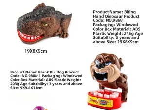 Detailed size specifications for ABS interactive dinosaur and bulldog bite game toys