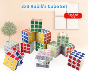 Detailed view of 6-pack 3x3 magic cube set with colorful patterns and standard designs