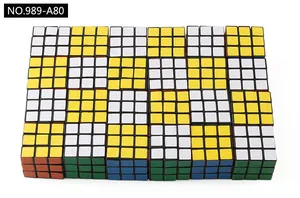 Detailed array view of 3x3x3 speed cubes in standard colors with NO.989-A80 model number