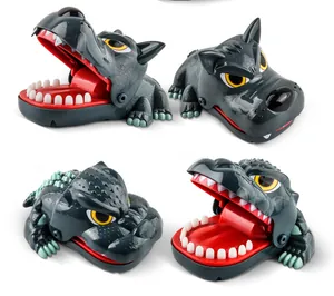 Macro view of mechanical biting hand wolf and crocodile toy with clicking teeth