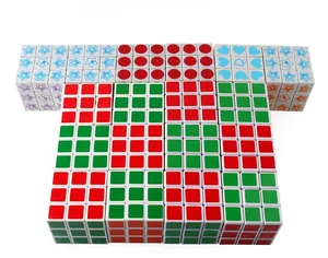 Detailed grid of 3x3 speed cubes featuring colorful star and heart patterns on white plastic