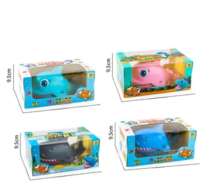 Detail of shark and dolphin biting finger toy packaging with size 20x12x9.5cm