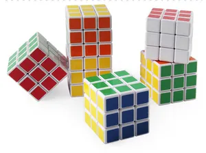Macro view of 3x3 speed cubes and white 3x3x4 cuboids with classic color stickers