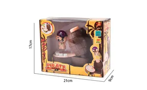 Classic pirate barrel board game packaging detail showing dimensions 21cm x 17cm