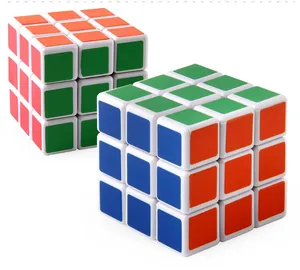 Detail of 3x3 speed cube set with smooth rounded edges and classic color plates
