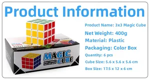 Detailed specs of 5.6cm 3x3 speed cube set including 6 pcs with colorful gift box