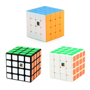 Three 4x4 speed cube variants featuring solid colors, black and white sticker bases