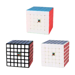 Three 6x6x6 speed cubes in stickerless, black, and white versions on a plain background