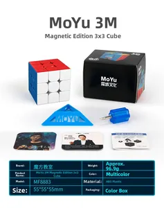 Macro detail of MoYu magnetic speed cube with display stand and adjustment tool