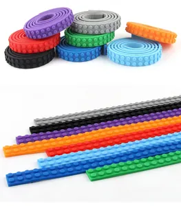 Macro shot of 8-color flexible silicone building block tapes for creative DIY projects