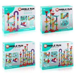 Educational marble run building blocks set in four different piece count box options