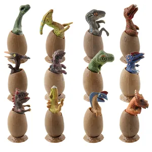 Set of 12 realistic hatching dinosaur egg models with bases and diverse species