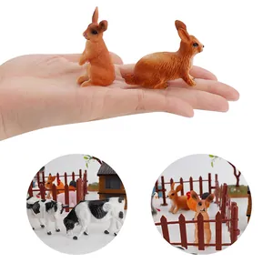 Miniature farm animal toy set with cows, rabbits and fences for DIY sandbox dioramas