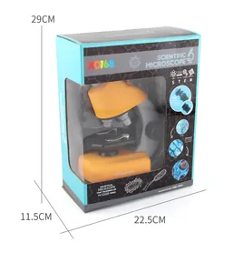 Detail view of the portable science microscope kit for kids in high-quality color box