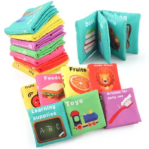 Livres en tissu éducatifs pour bébés avec motifs colorés de fruits et animaux