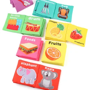 Set de livres éducatifs en tissu lavable pour bébés avec motifs d'animaux et de fruits