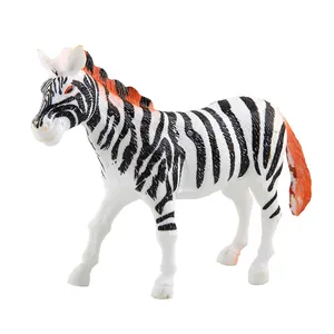Realistic zebra animal figure with black and white stripes and orange mane for kids' play