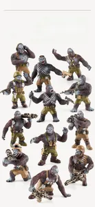 Detailed set of 11 miniature gorilla battle figures with tactical gear and weapons